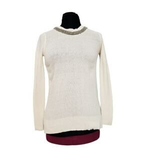NWT Love by Design Embellished Neckline Split Back Cream Knit Sweater Large